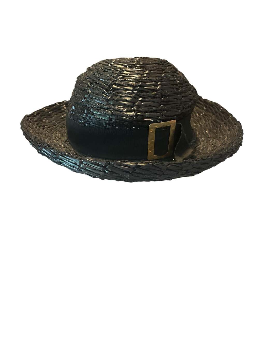 Yves Saint Laurent Paris New York Vintage Designer Black Woven Straw Sun Hat